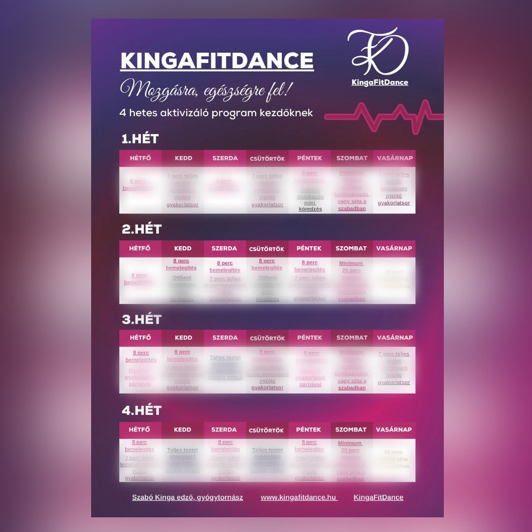 Összeállítottam egy 4 hetes KingaFitDance aktivizáló programot kezdőknek